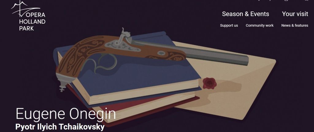 Playbill for the Opera displaying an old pistol atop some books
